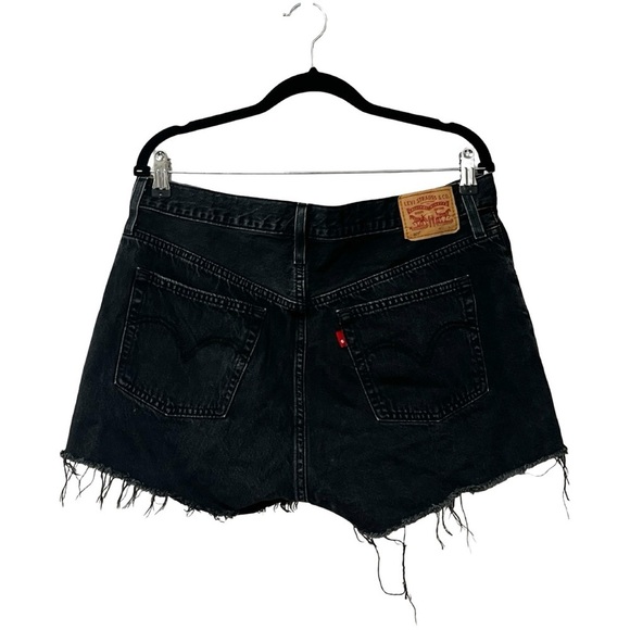 LEVIS 501 High Waist Distressed Mini Black Jean Shorts Sz 33 - Picture 3 of 6